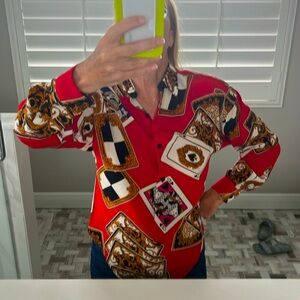 Ellen Tracy silk “card shark” blouse